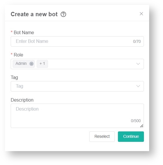create new bot details