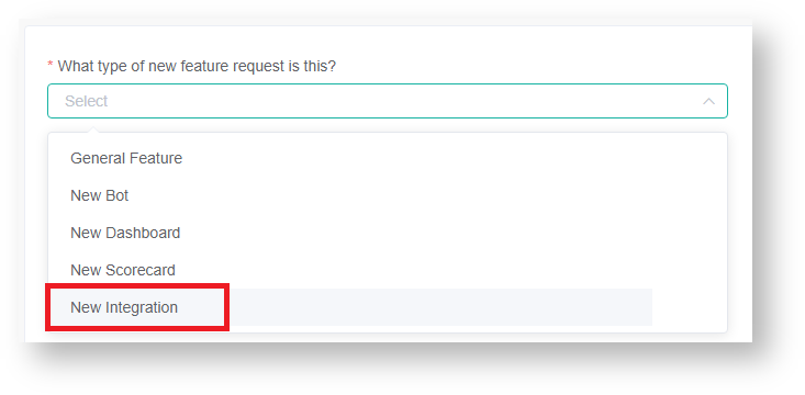 select new integration form request
