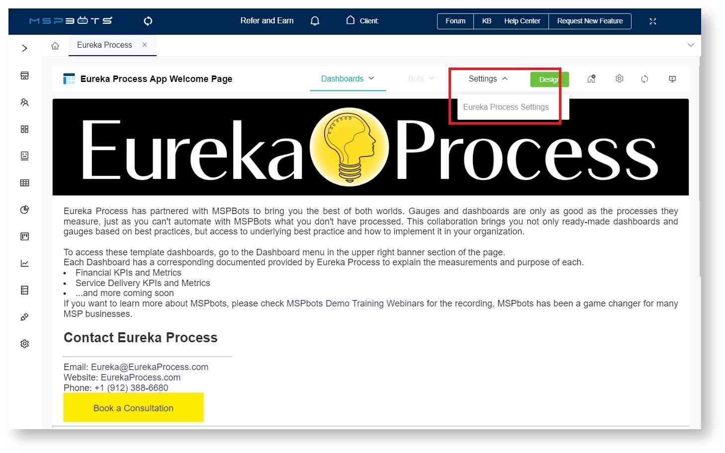 image Eureka Process settings