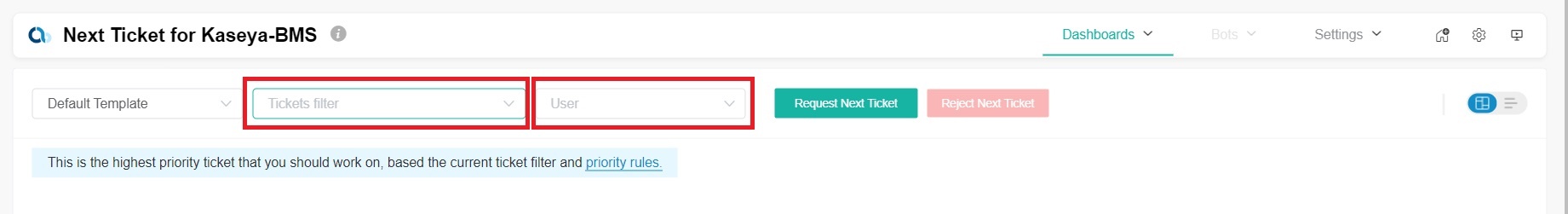NextTicket Kaseya Tickets_User filters