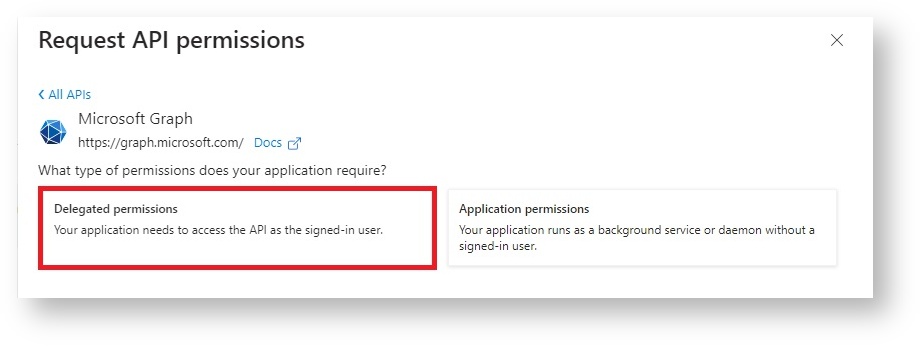 required API permissions - delegated permissions