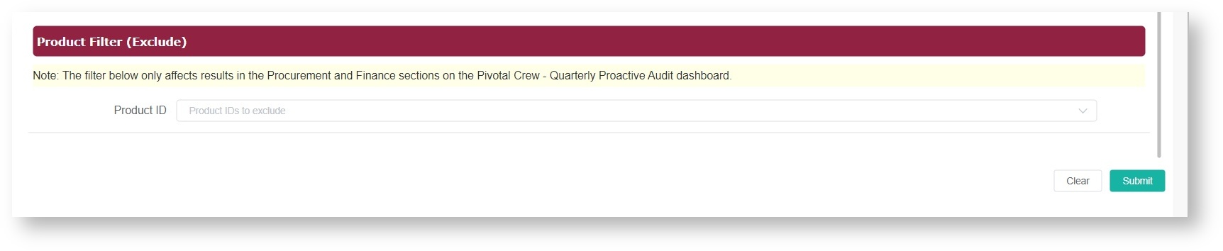 pivotal crew product filter
