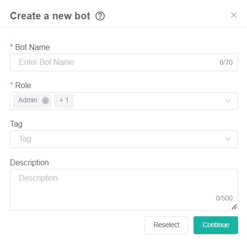 create new bot details
